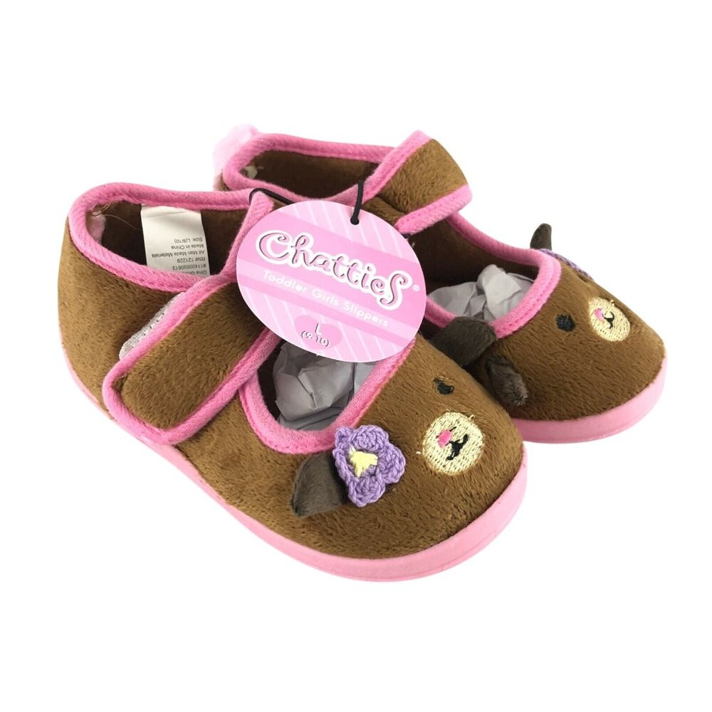 Chatties Toddler Girls Mary Jane Sneakers Dogs Faux Fur Brown Pink Size L 9-10